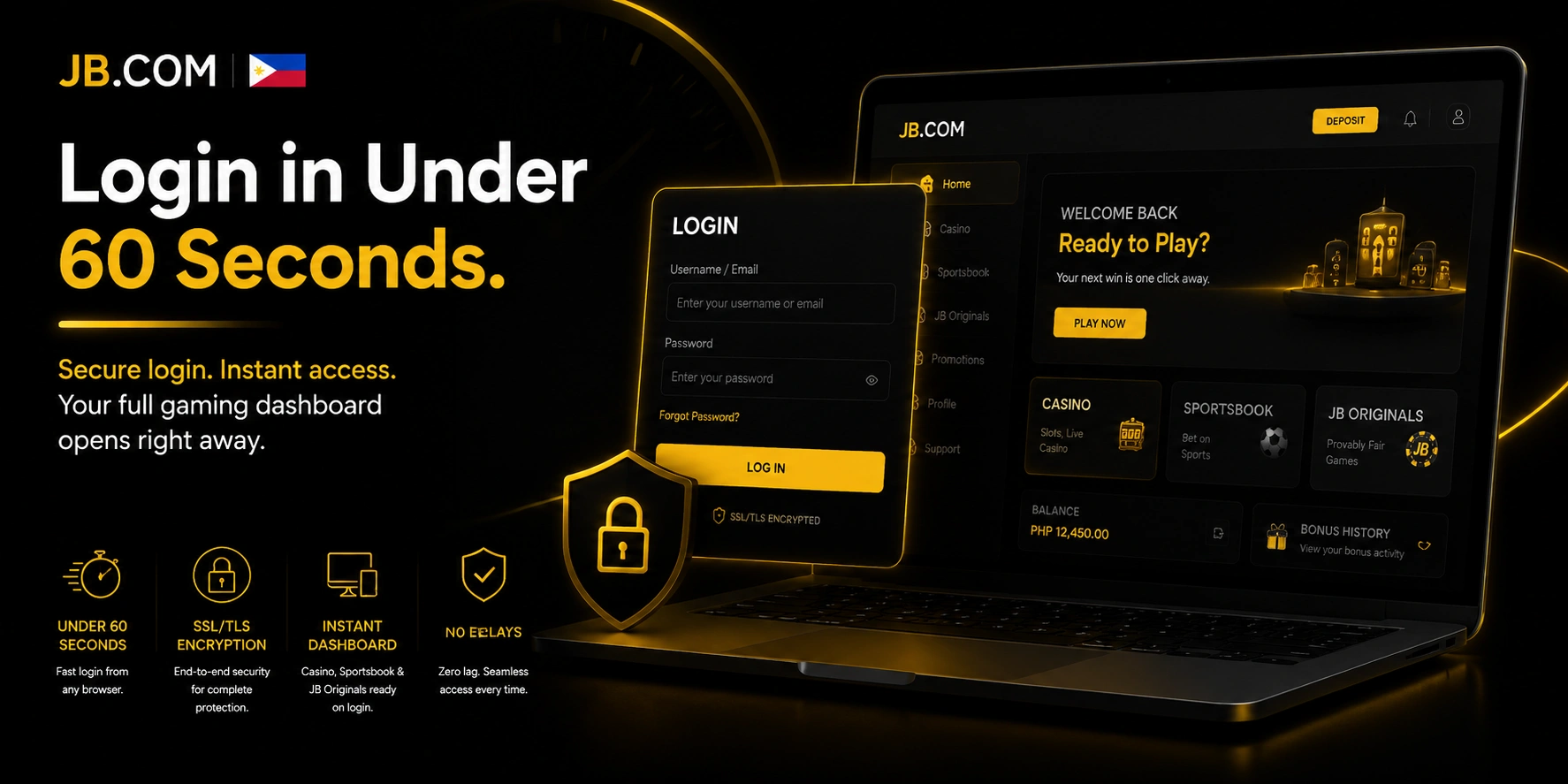 JB.com Philippines SSL login under 60 seconds – desktop dashboard view